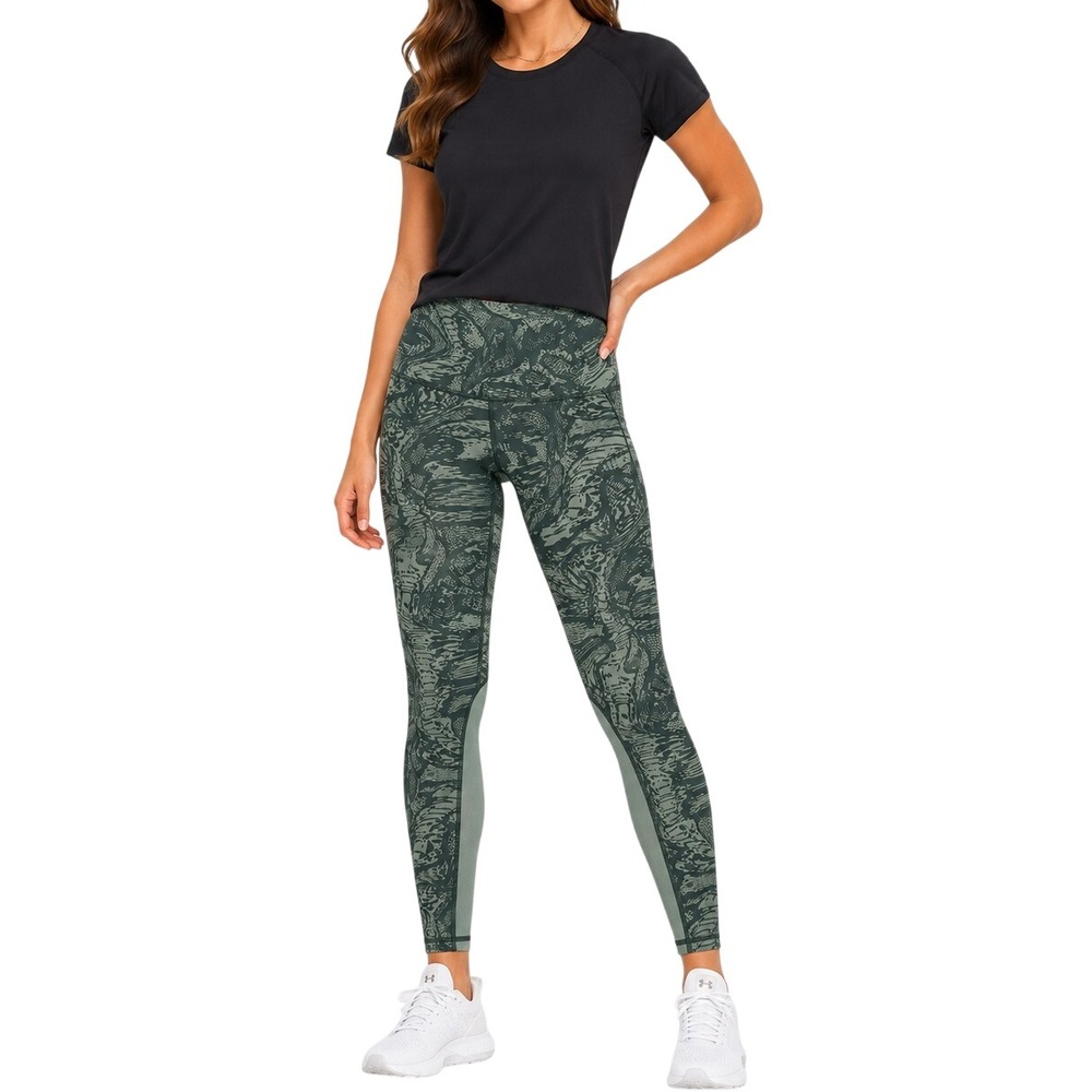Under Armour Leggings Women XS Green Abstract Print High Rise Stretch Athleisure